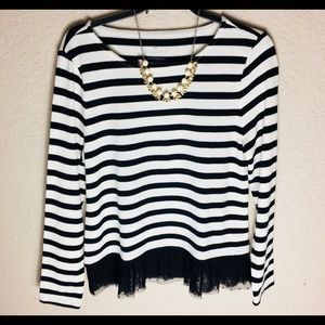 Talbots long sleeved cream and black striped tee